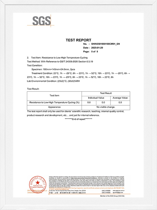 Resisitance to Low-high temperature cycling test