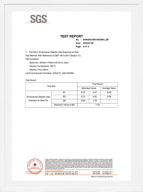 Dimensional stability after exposure to heat test